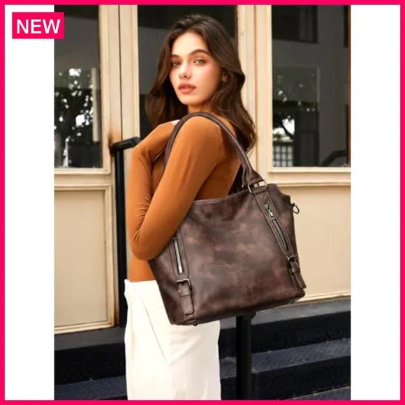 Large Vegan Leather Hobo Bag with Adjustable Strap, Multiple Pockets